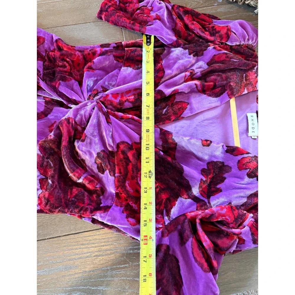 Rhode Leanna Mini Dress Womens Purple Red Velvet Floral Size M - Picture 8 of 9